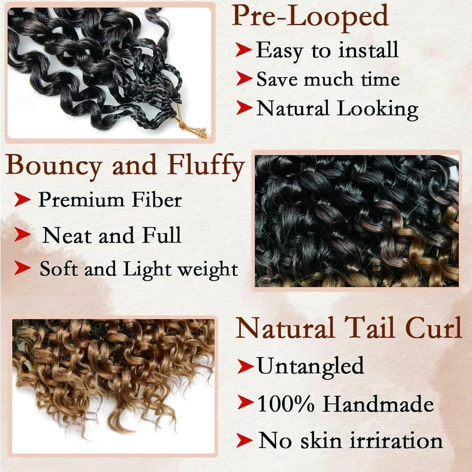 Gogo Curl Crochet Hair 8 Packs Ocean Wave Crochet Hair Pre Looped Long Deep Wave Hair Extension Synthetic Braiding Hair for Women Natural Black 18 Inch 1B/27