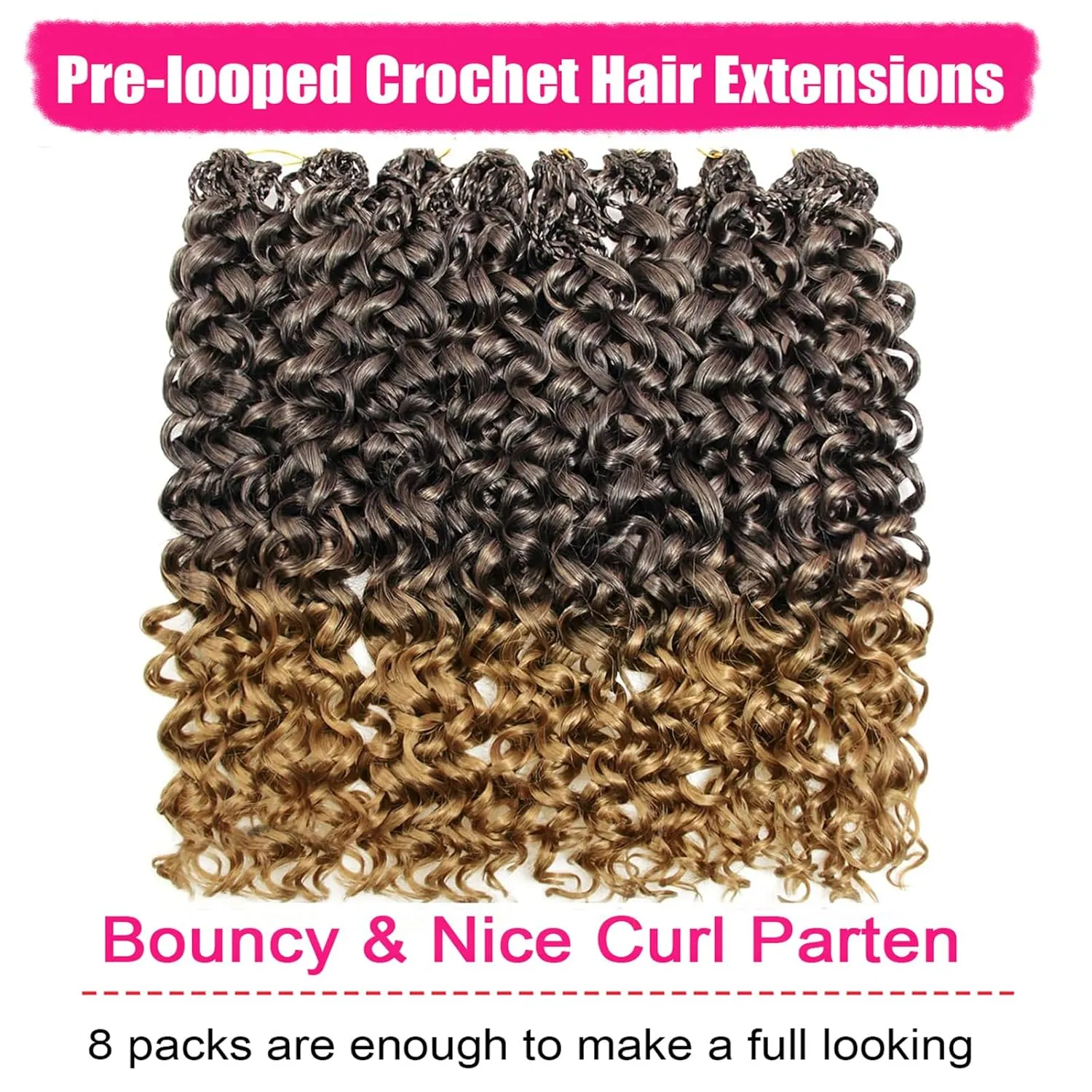 Gogo Curl Crochet Hair 8 Packs Ocean Wave Crochet Hair Pre Looped Long Deep Wave Hair Extension Synthetic Braiding Hair for Women Natural Black 18 Inch 1B/27