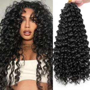 Gogo Curl Crochet Hair 8 Packs Ocean Wave Crochet Hair Pre Looped Long Deep Wave Hair Extension Synthetic Braiding Hair for Women Natural Black 18 Inch 1B