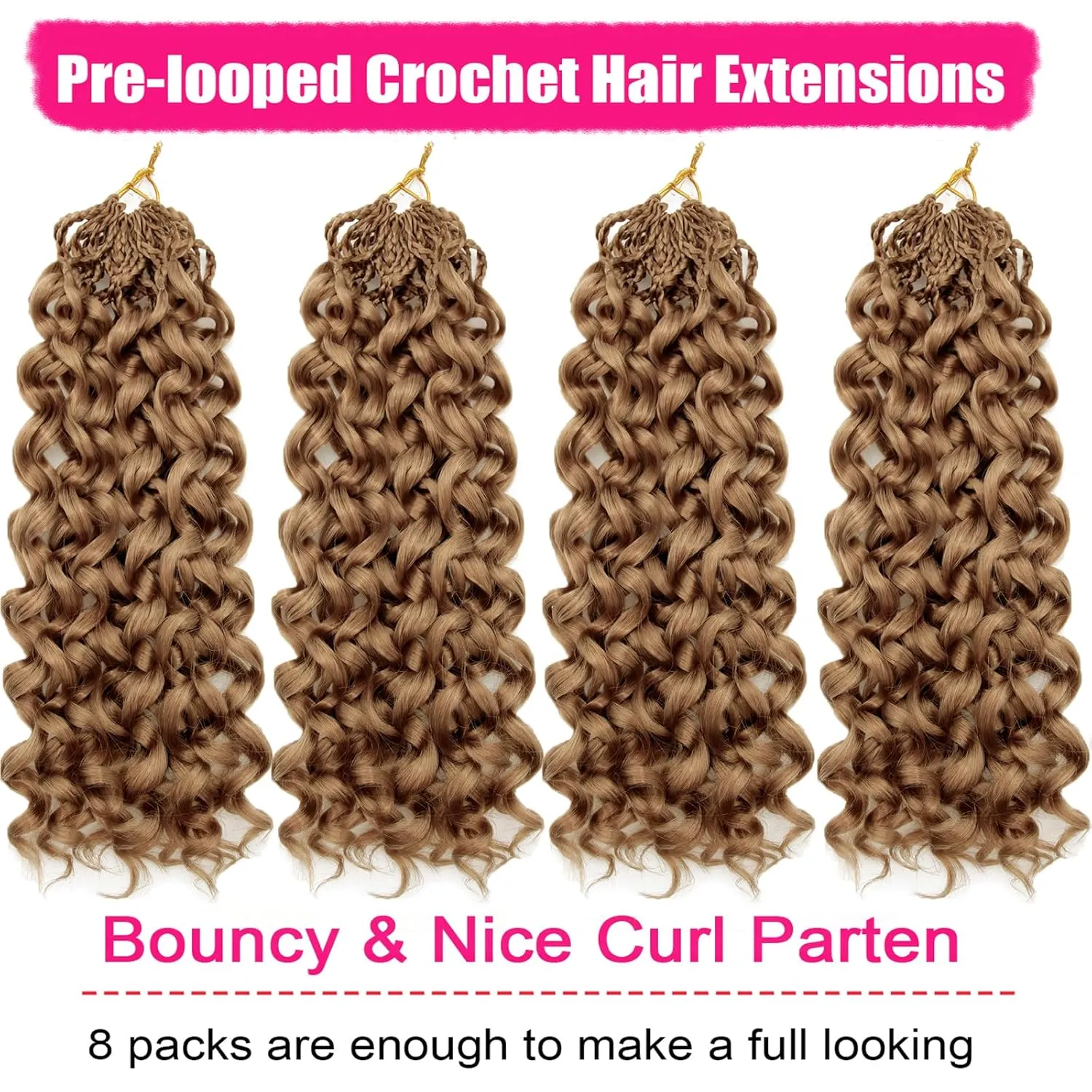 Gogo Curl Crochet Hair 8 Packs Pre Looped Blonde Water Wave Crochet Hair for Black Women Ocean Wave Synthetic Braiding Hair Extensions 14 Inch #27