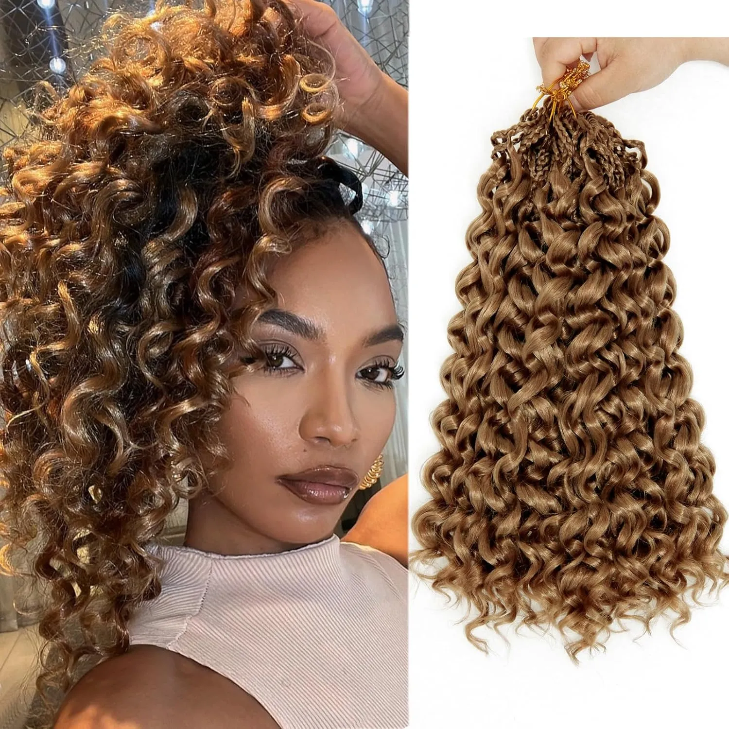 Gogo Curl Crochet Hair 8 Packs Pre Looped Blonde Water Wave Crochet Hair for Black Women Ocean Wave Synthetic Braiding Hair Extensions 14 Inch #27