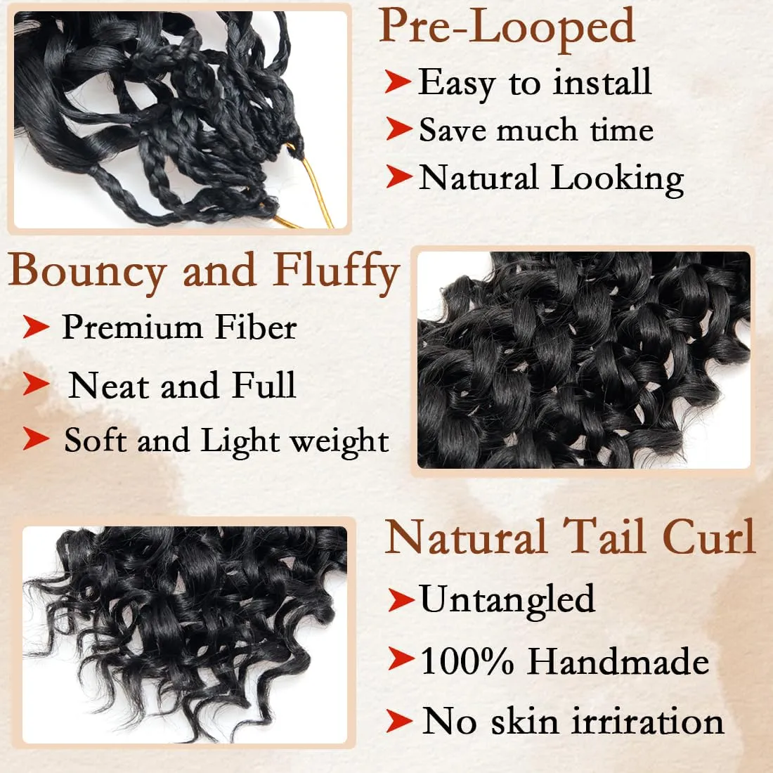 Gogo Curl Crochet Hair 8 Packs Pre Looped Short Curly Ocean Water Wave Synthetic Braiding Hair for Black Women Beach Curl Crochet Braids Pre Twisted Natural Black 10 Inch 1B