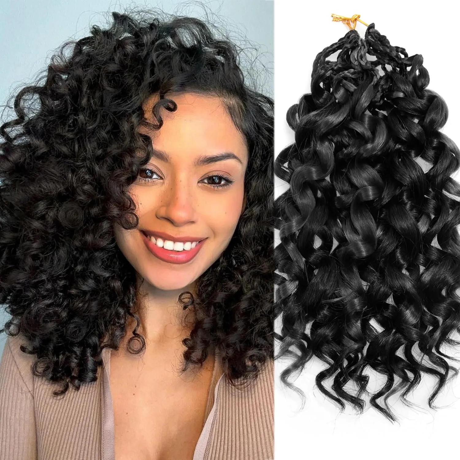 Gogo Curl Crochet Hair 8 Packs Pre Looped Short Curly Ocean Water Wave Synthetic Braiding Hair for Black Women Beach Curl Crochet Braids Pre Twisted Natural Black 10 Inch 1B