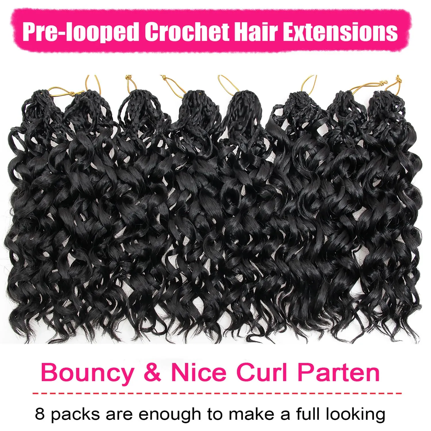 Gogo Curl Crochet Hair 8 Packs Pre Looped Short Curly Ocean Water Wave Synthetic Braiding Hair for Black Women Beach Curl Crochet Braids Pre Twisted Natural Black 10 Inch 1B