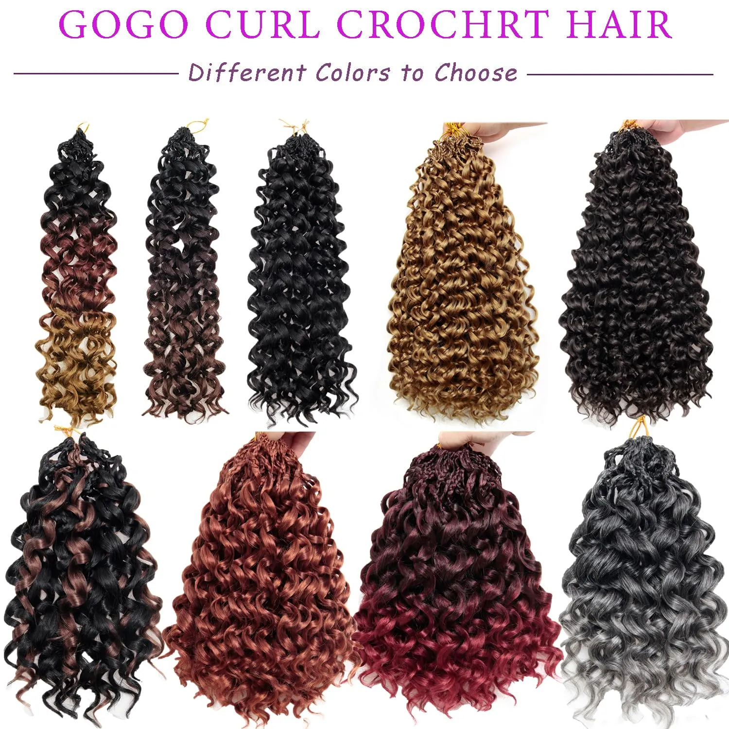 Gogo Curl Crochet Hair 8 Packs Pre Looped Short Curly Ocean Water Wave Synthetic Braiding Hair for Black Women Beach Curl Crochet Braids Pre Twisted Natural Black 10 Inch 1B