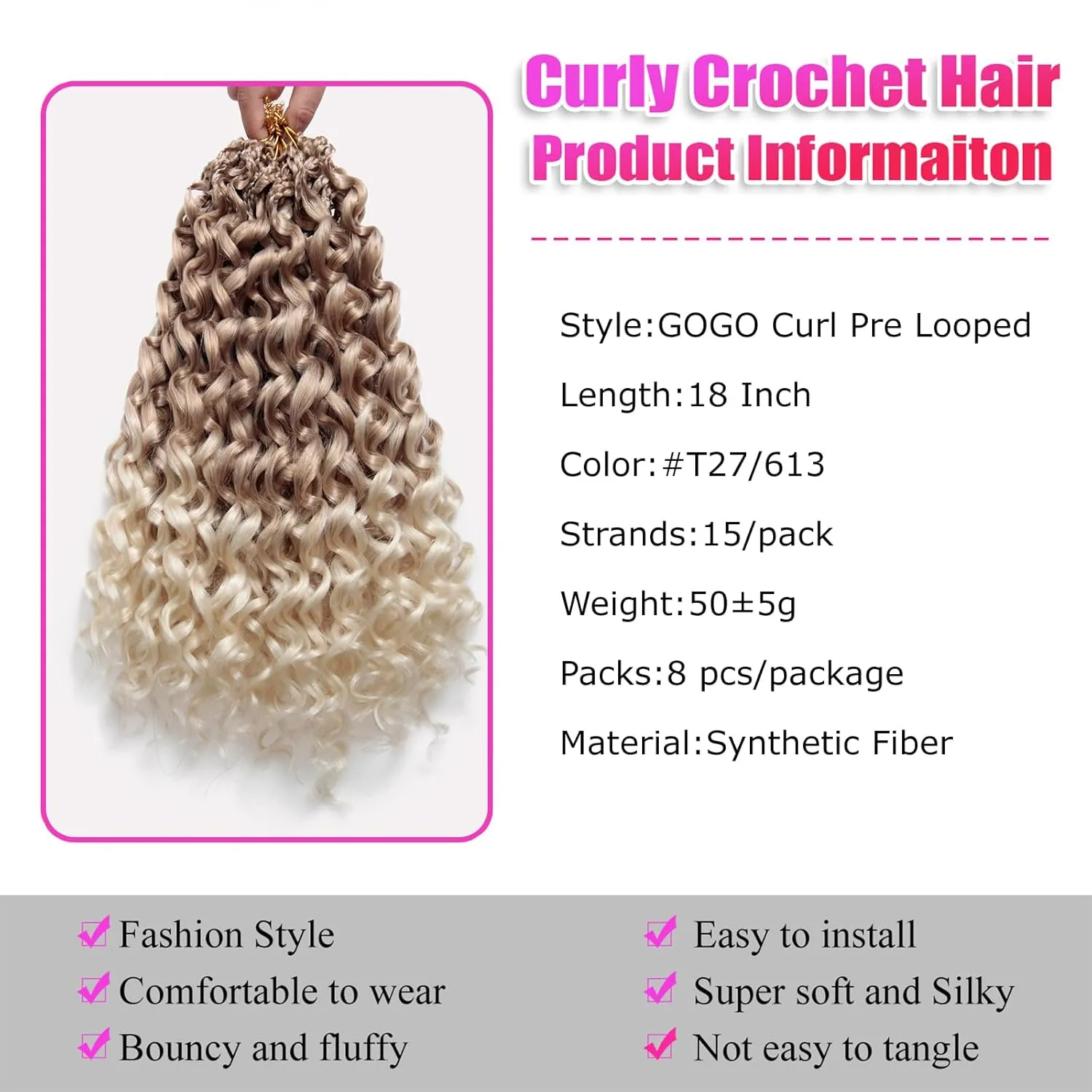 Gogo Curl Crochet Hair Pre Looped 18 Inch Ocean Wave Crochet Hair for Balck Women Long Curly Synthetic Hair Extensions Ombre Burgundy Water Wave Braiding Hair 27/613