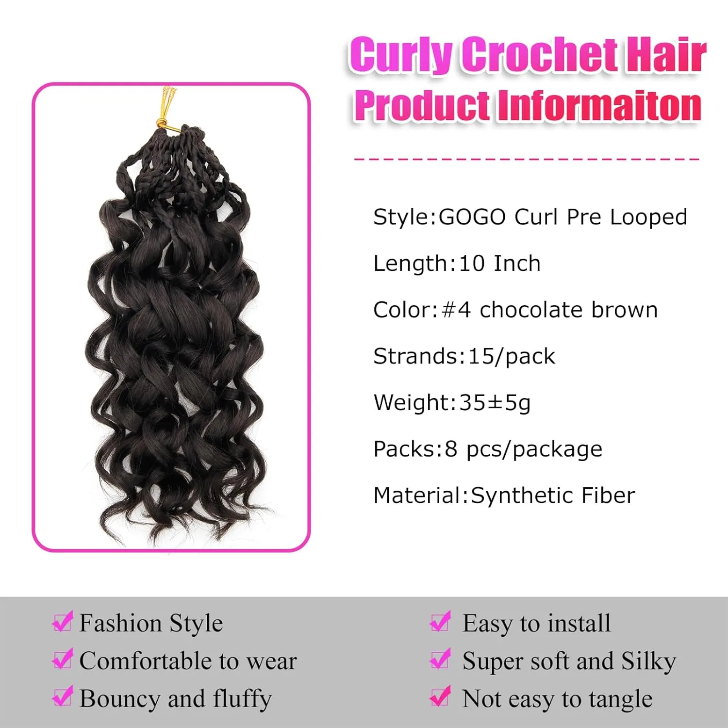 Gogo Curl Crochet Hair Short Curly Crochet Braids for Black Women Pre Looped Ocean Wave Crochet Hair Extensions Chocolate Brown Water Wave Crochet Braiding Hair 10 Inch 8 Packs