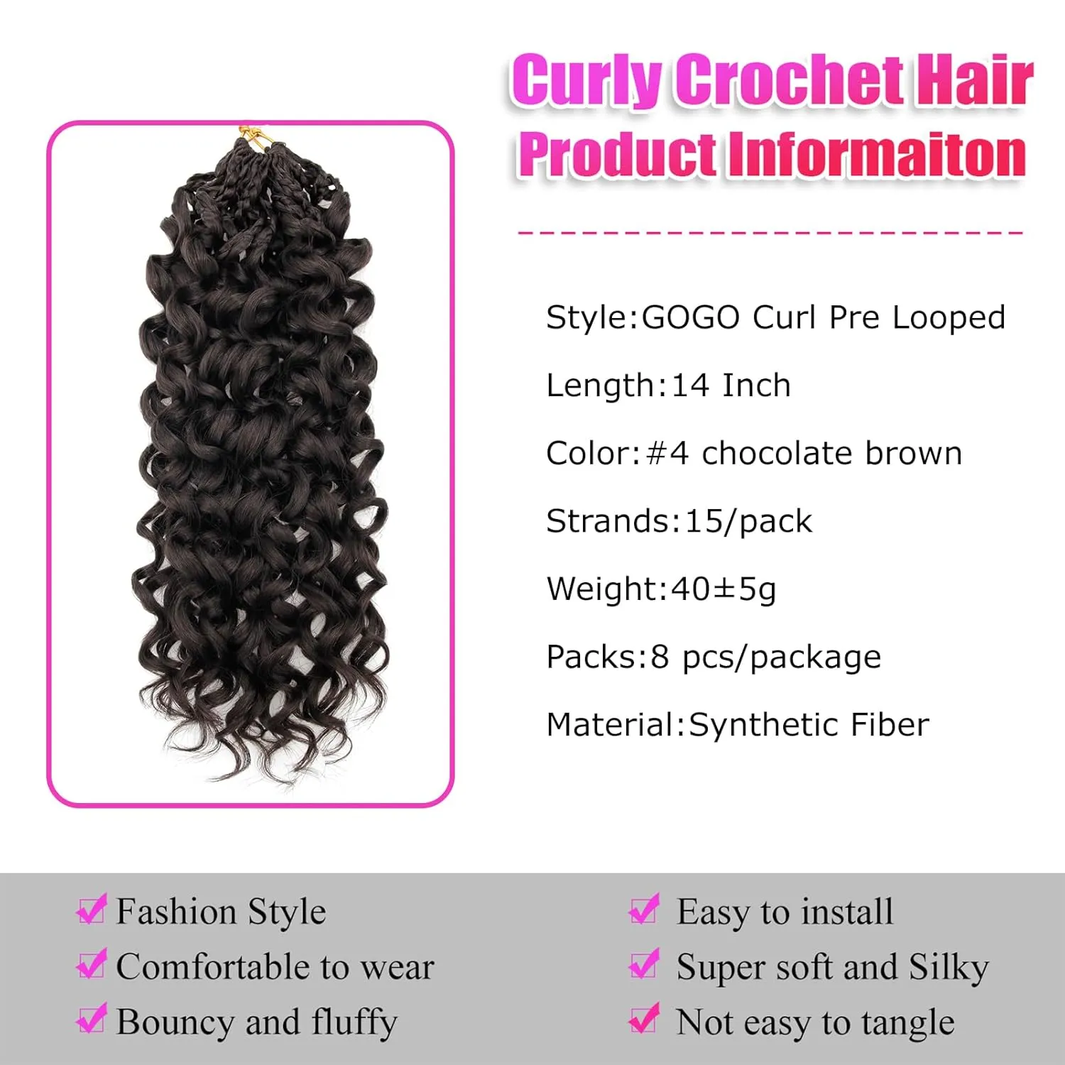 Gogo Curls Crochet Hair Ocean Wave Crochet Braids for Black Women Pre Looped Curly Goddess Box Braids Synthetic Hair Extensions Chocolate Brown Beach Curl Braiding Hair 14 Inch 8 Packs