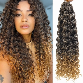 Gogo Curl Crochet Hair 8 Packs Ocean Wave Crochet Hair Pre Looped Long Deep Wave Hair Extension Synthetic Braiding Hair for Women Natural Black 18 Inch 1B/27