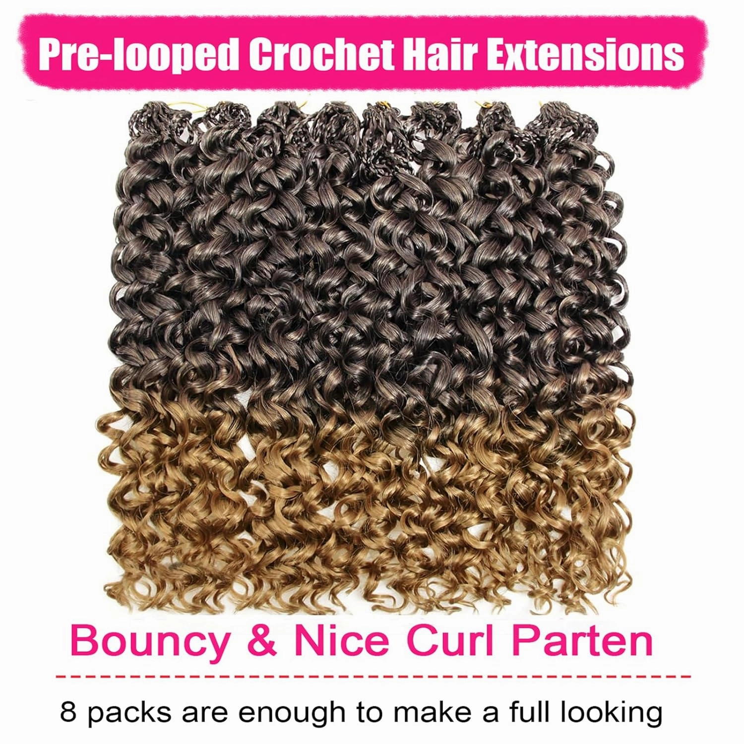 Gogo Curl Crochet Hair 8 Packs Ocean Wave Crochet Hair Pre Looped Long Deep Wave Hair Extension Synthetic Braiding Hair for Women Natural Black 18 Inch 1B/27