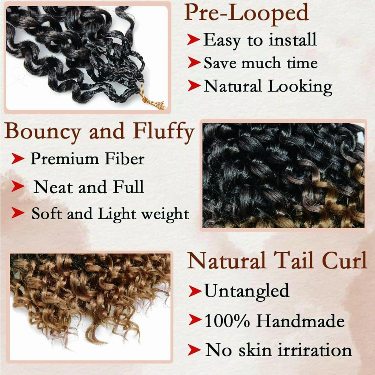 Gogo Curl Crochet Hair 8 Packs Ocean Wave Crochet Hair Pre Looped Long Deep Wave Hair Extension Synthetic Braiding Hair for Women Natural Black 18 Inch 1B/27