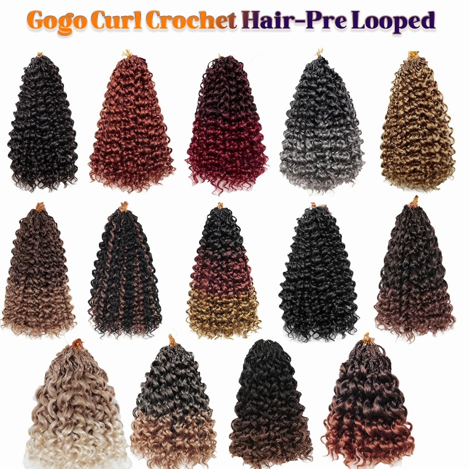 Gogo Curl Crochet Hair 8 Packs Ocean Wave Crochet Hair Pre Looped Long Deep Wave Hair Extension Synthetic Braiding Hair for Women Natural Black 18 Inch 1B/27