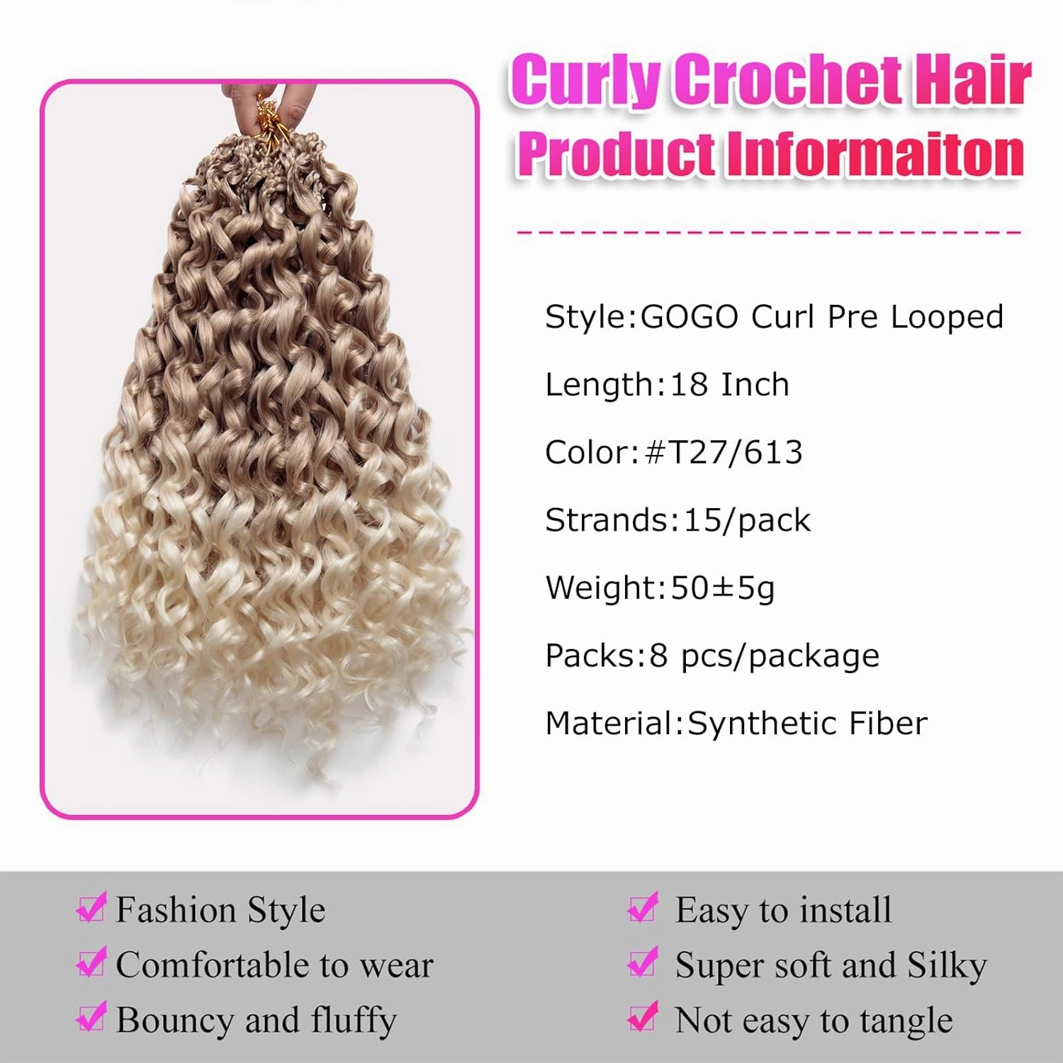 Gogo Curl Crochet Hair Pre Looped 18 Inch Ocean Wave Crochet Hair for Balck Women Long Curly Synthetic Hair Extensions Ombre Burgundy Water Wave Braiding Hair 27/613