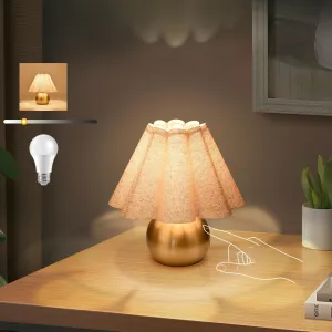 Gold Small Touch Control Table Lamp for Bedroom, Brass Gold Bedside Lamps for Nightstand, Cute Mini Table Lamps for Small Spaces with Scalloped Shade for Bedroom, Living Room, Kitchen