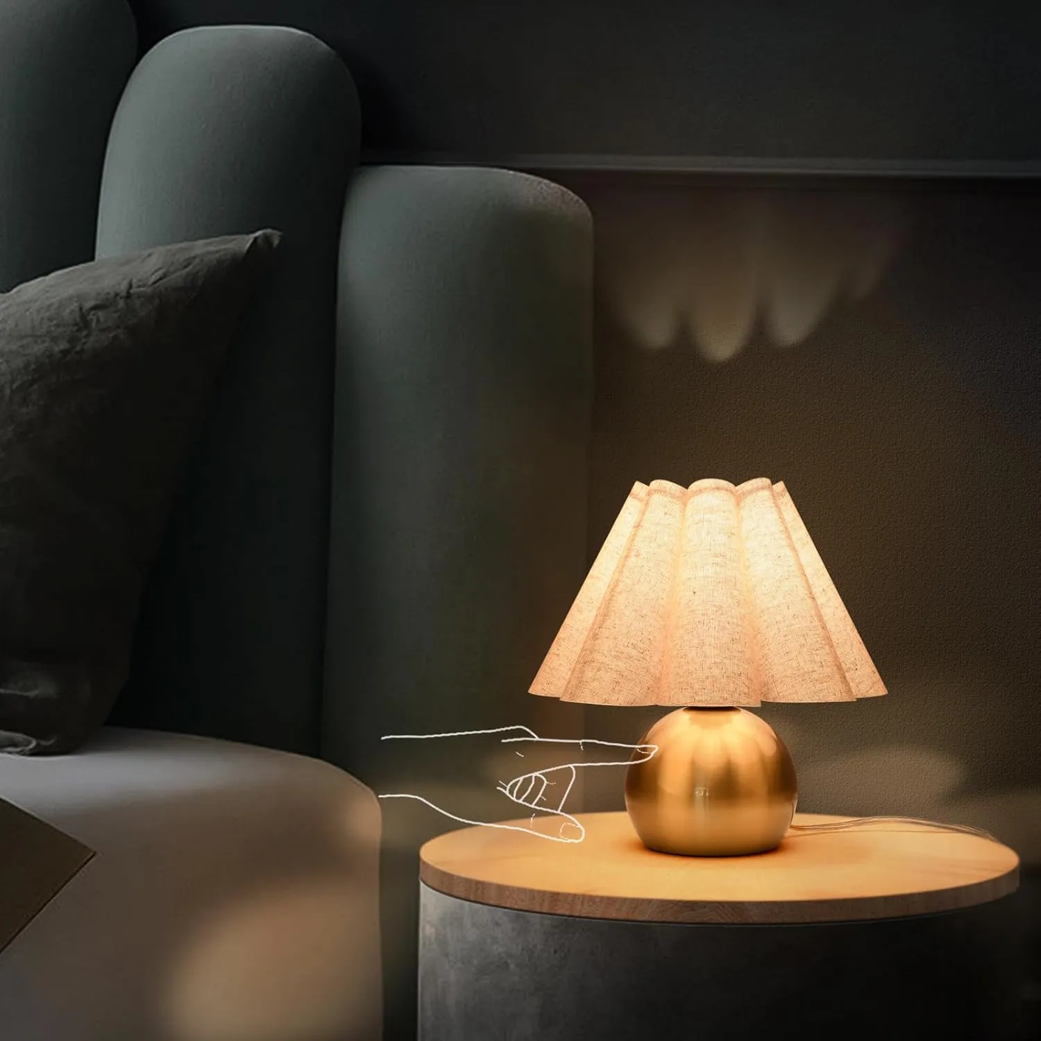 Gold Small Touch Control Table Lamp for Bedroom, Brass Gold Bedside Lamps for Nightstand, Cute Mini Table Lamps for Small Spaces with Scalloped Shade for Bedroom, Living Room, Kitchen
