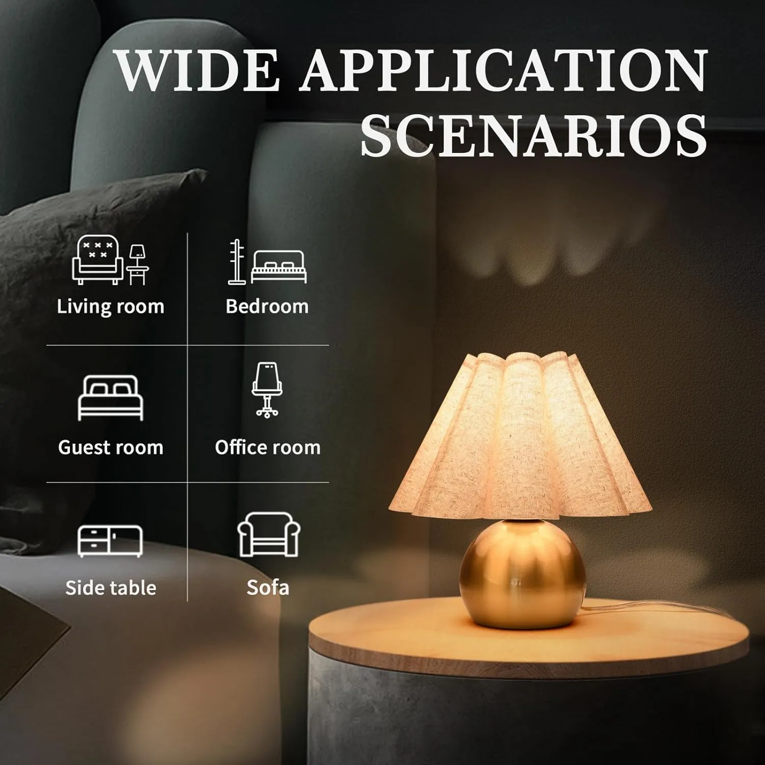 Gold Small Touch Control Table Lamp for Bedroom, Brass Gold Bedside Lamps for Nightstand, Cute Mini Table Lamps for Small Spaces with Scalloped Shade for Bedroom, Living Room, Kitchen