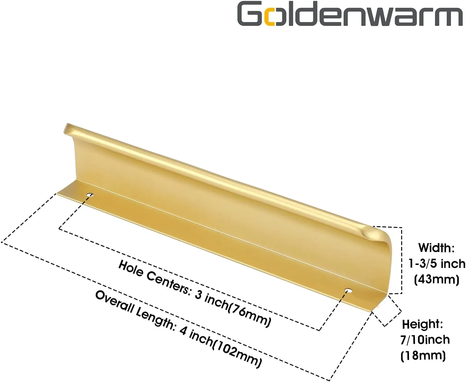 goldenwarm 10 Pack 3 Inch Matte Gold Finger Pulls Cabinet Edge Pulls Brushed Brass Drawer Handles Edge Hardware for Kitchen Cupboard