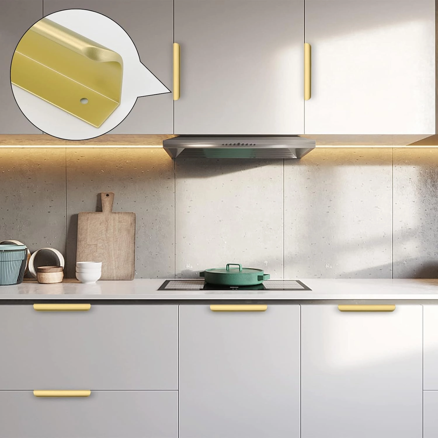 goldenwarm 10 Pack Kitchen Cabinet Handles 3 Inch Gold Finger Pulls for Cabinets Matte Gold Edge Pulls for Dresser Drawers Modern Kitchen Hardware, Aluminum Alloy