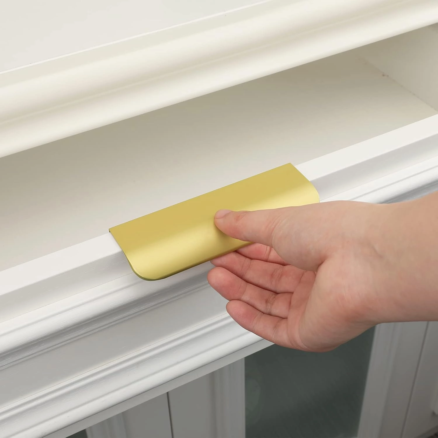 goldenwarm 10 Pack Kitchen Cabinet Handles 3 Inch Gold Finger Pulls for Cabinets Matte Gold Edge Pulls for Dresser Drawers Modern Kitchen Hardware, Aluminum Alloy