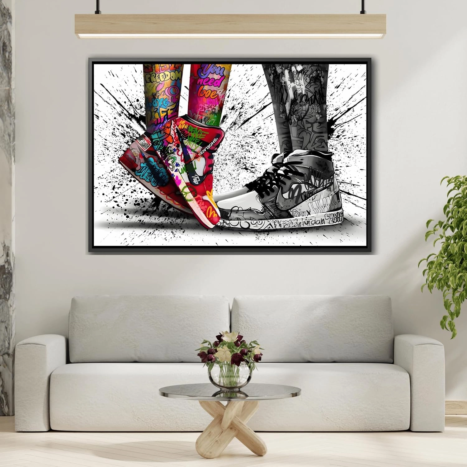 Graffiti Love in Shoes Framed Large Canvas Wall Hanging Art 18x12inch 45x30cm (Horizontal) / Black / 1.25inch 3.175cm