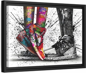 Graffiti Love in Shoes Framed Large Canvas Wall Hanging Art 18x12inch 45x30cm (Horizontal) / Black / 1.25inch 3.175cm