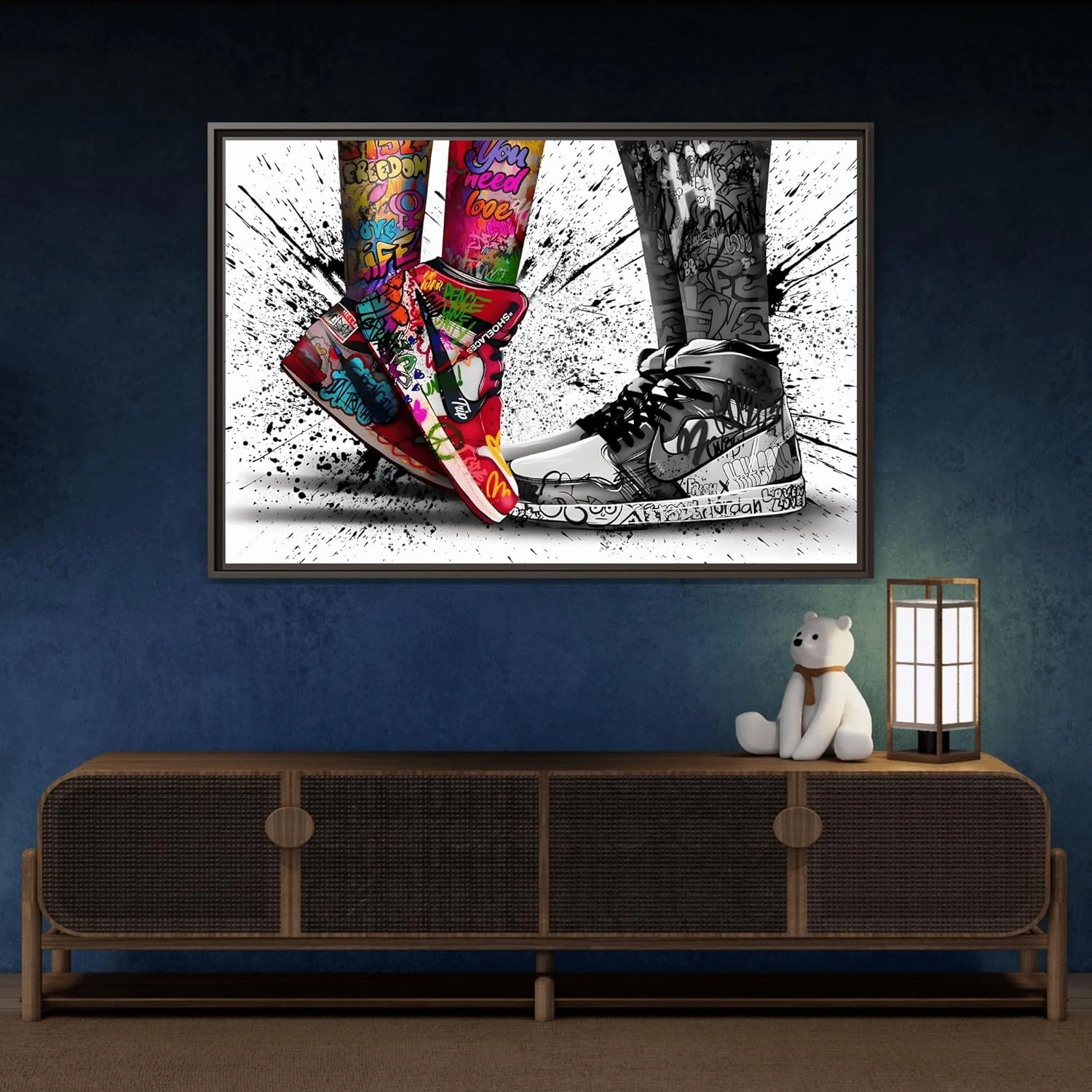 Graffiti Love in Shoes Framed Large Canvas Wall Hanging Art 18x12inch 45x30cm (Horizontal) / Black / 1.25inch 3.175cm