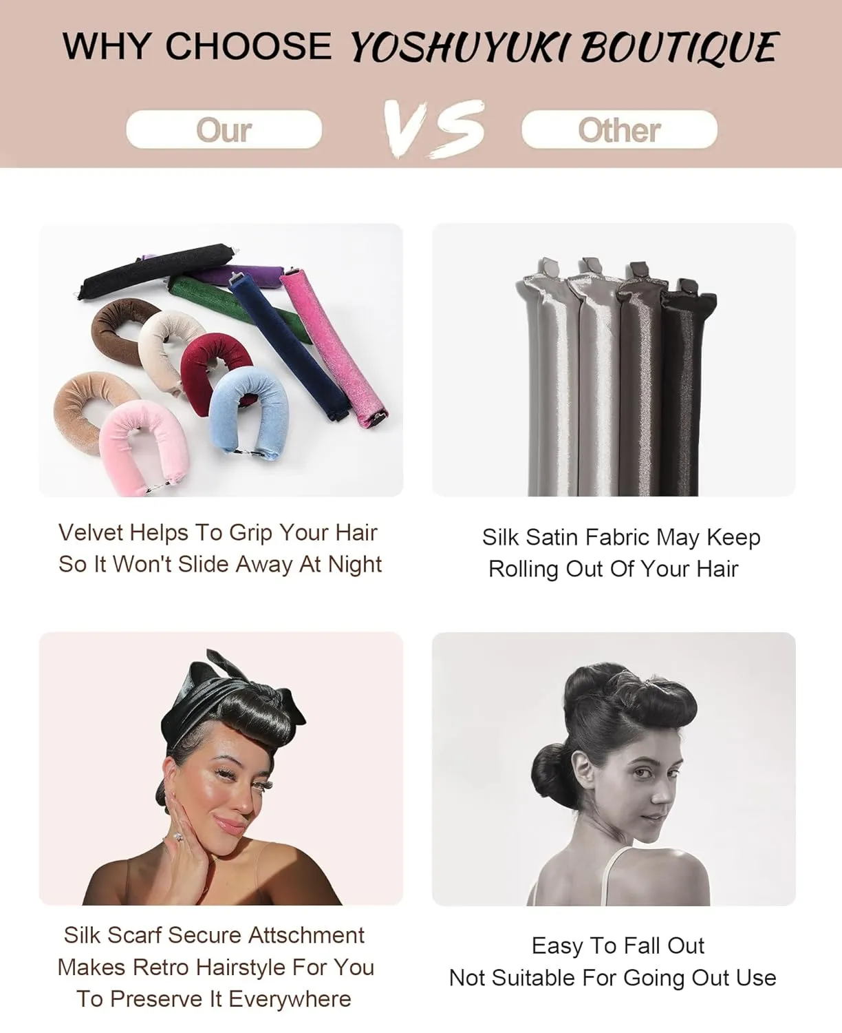 Grande Heatless Curls Overnight Rods No Heat Hair Curlers to Sleep Jumbo Foam Large Hair Rollers for Long Short Hair Heatless Curling Rod Set with Satin Wrap for Sleeping Wine