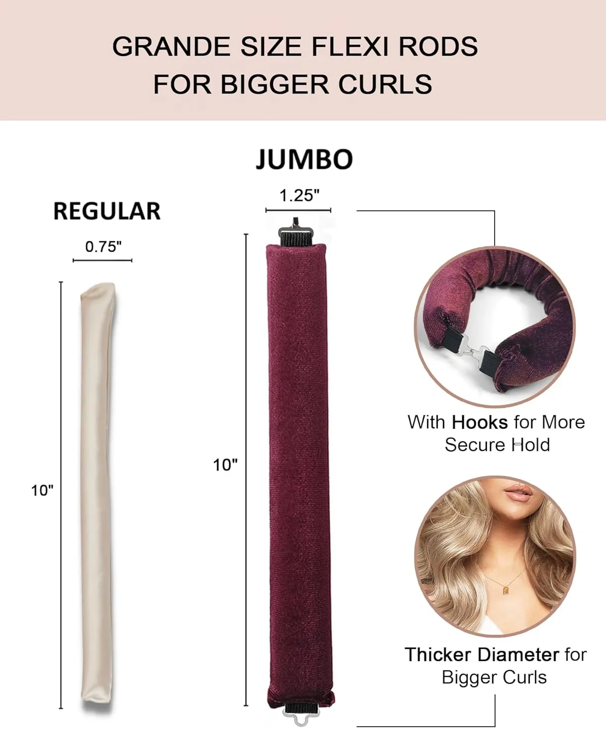 Grande Heatless Curls Overnight Rods No Heat Hair Curlers to Sleep Jumbo Foam Large Hair Rollers for Long Short Hair Heatless Curling Rod Set with Satin Wrap for Sleeping Wine
