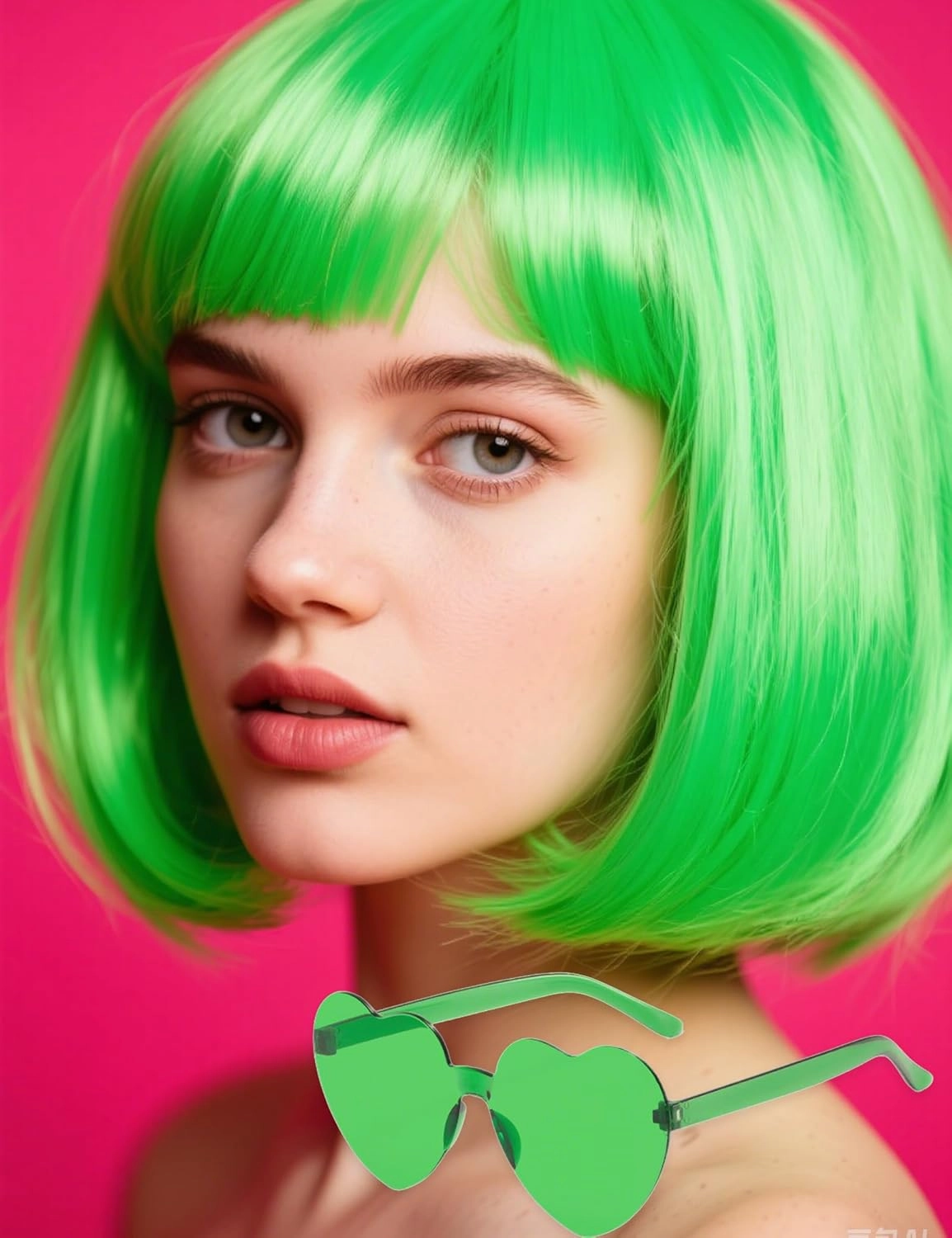 Green Bob Wig Synthetic Heat-Resistant Green Wig with Adjustable Straps, Natural Looking Soft Bob Wig for Halloween Costume Party