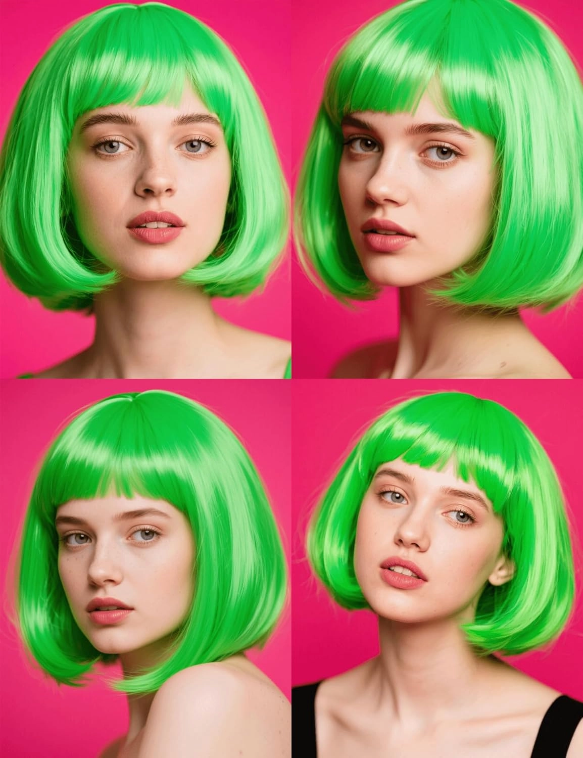 Green Bob Wig Synthetic Heat-Resistant Green Wig with Adjustable Straps, Natural Looking Soft Bob Wig for Halloween Costume Party