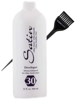 Hair Developer, Silicone Enhancing for Ultra Rich Vivid Colors (w/Sleek Brush) Haircolor Dye Activator, Hydrogen Peroxide (30 Volume / 9% - 32 oz LARGE size)