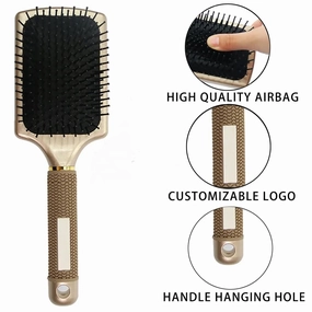 Hair Extension Wig Brush Gold Paddle Boar Bristle Paddle Rubber Nylon Hair Comb Gold Detangling Massage Anti-static Square Hair Brush For Women