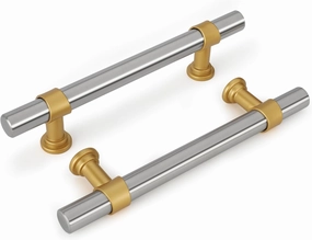 Haliwu 20 Pack Brushed Nickel and Gold Cabinet Pulls for Kitchen Drawers Pull for Barrel Cabinet Hardware Handles,3 inch Hole Center