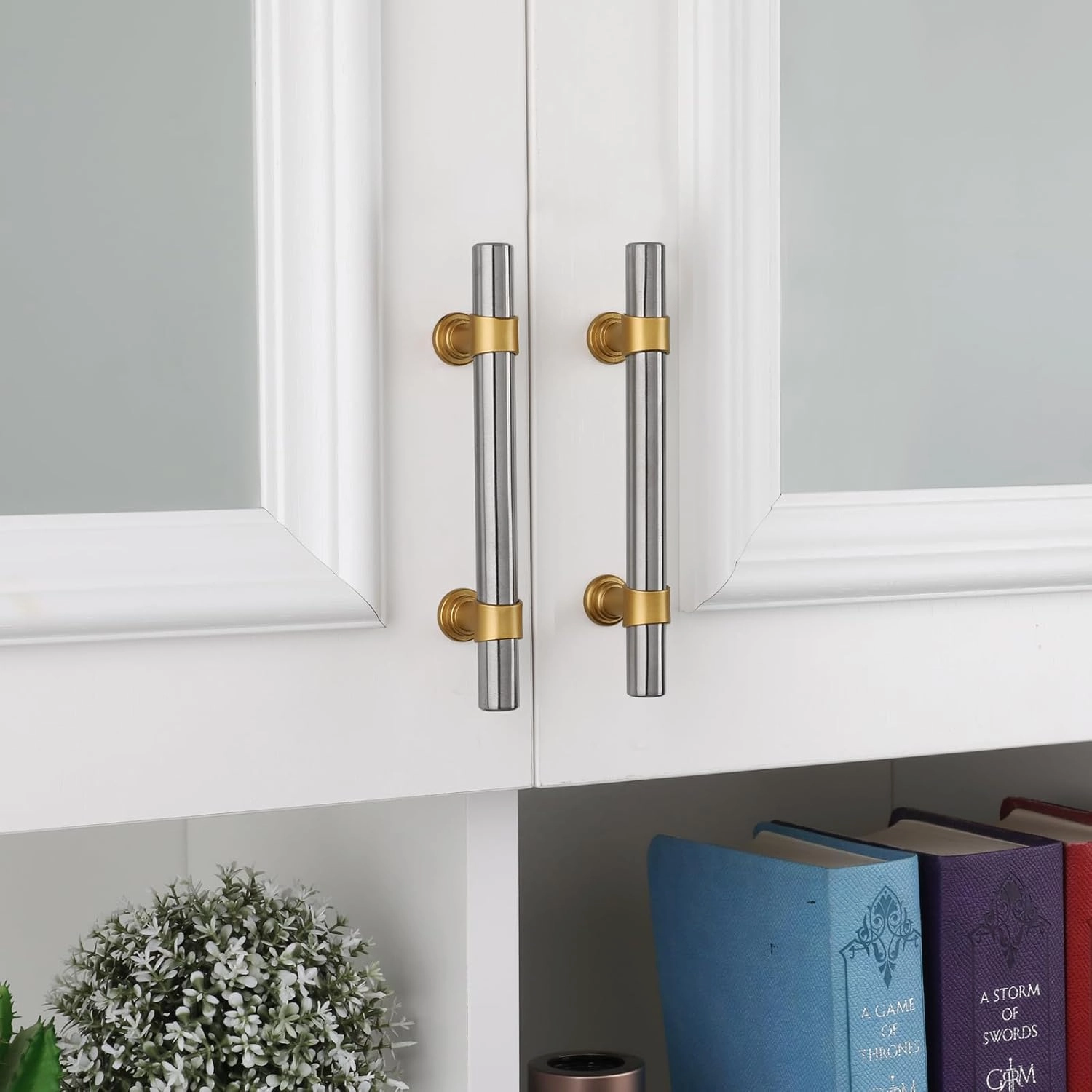 Haliwu 20 Pack Brushed Nickel and Gold Cabinet Pulls for Kitchen Drawers Pull for Barrel Cabinet Hardware Handles,3 inch Hole Center