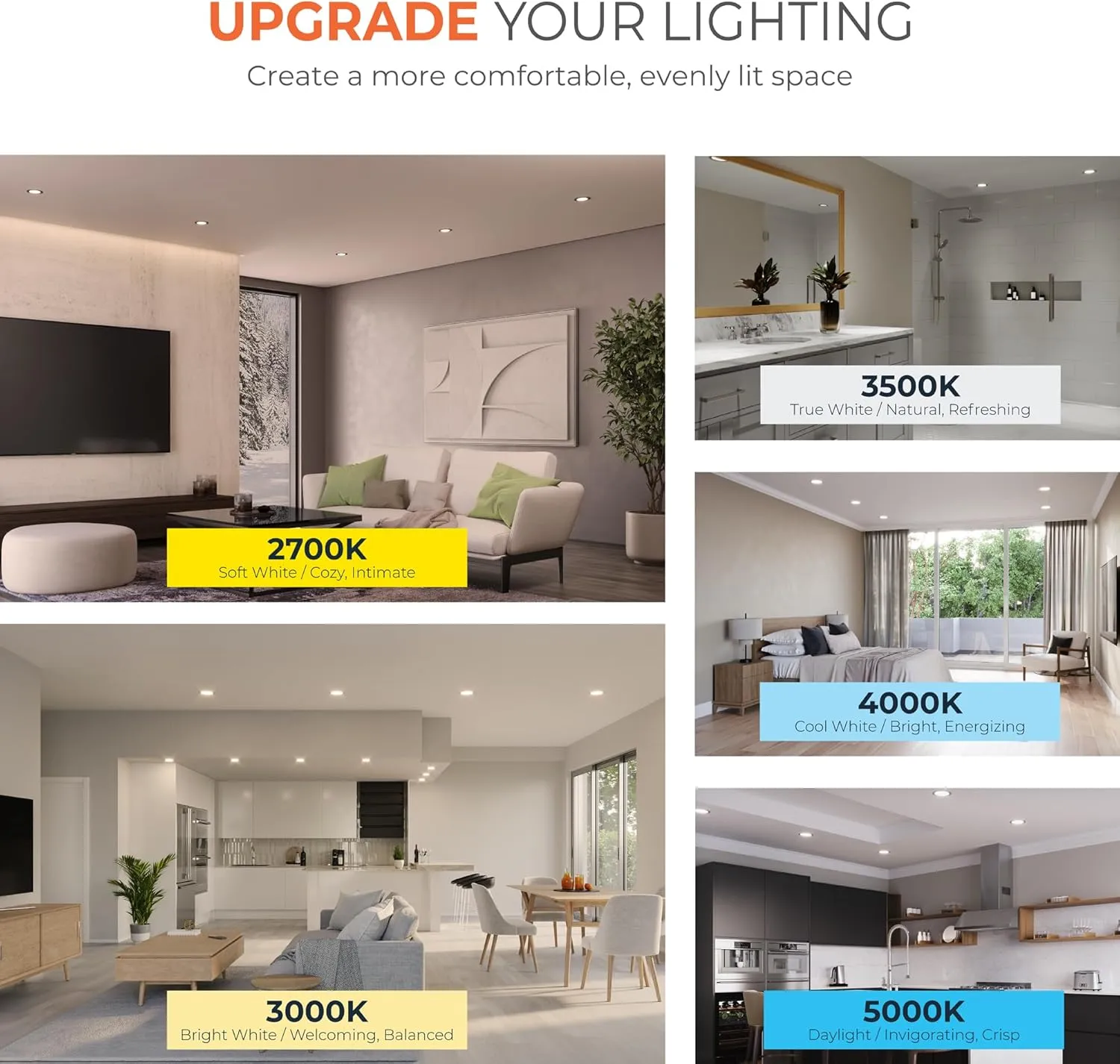 HALO HLB 4 Inch Thin Recessed Indoor/Outdoor LED Downlight w/Selectable Lumens & Color Temperature, 2 Trims - HLB4LSFS5-2TR
