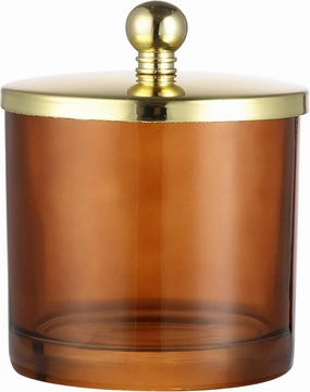 Halston Amber Glass cannister/jar with Matte Gold Metal Accent