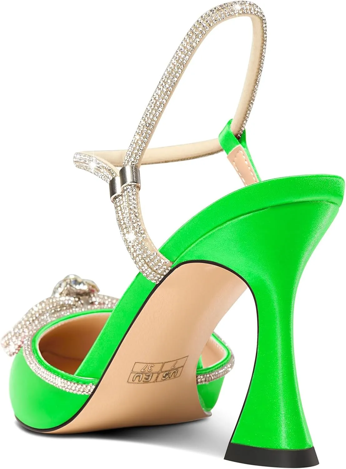HDEUOLM Womens Stiletto High Heel Pointed Toe Pumps Slingback Ankle Strap Buckle Rhinestone Crystal Bow-Knot Prom Dress Satin 3.9 Inches Shoes