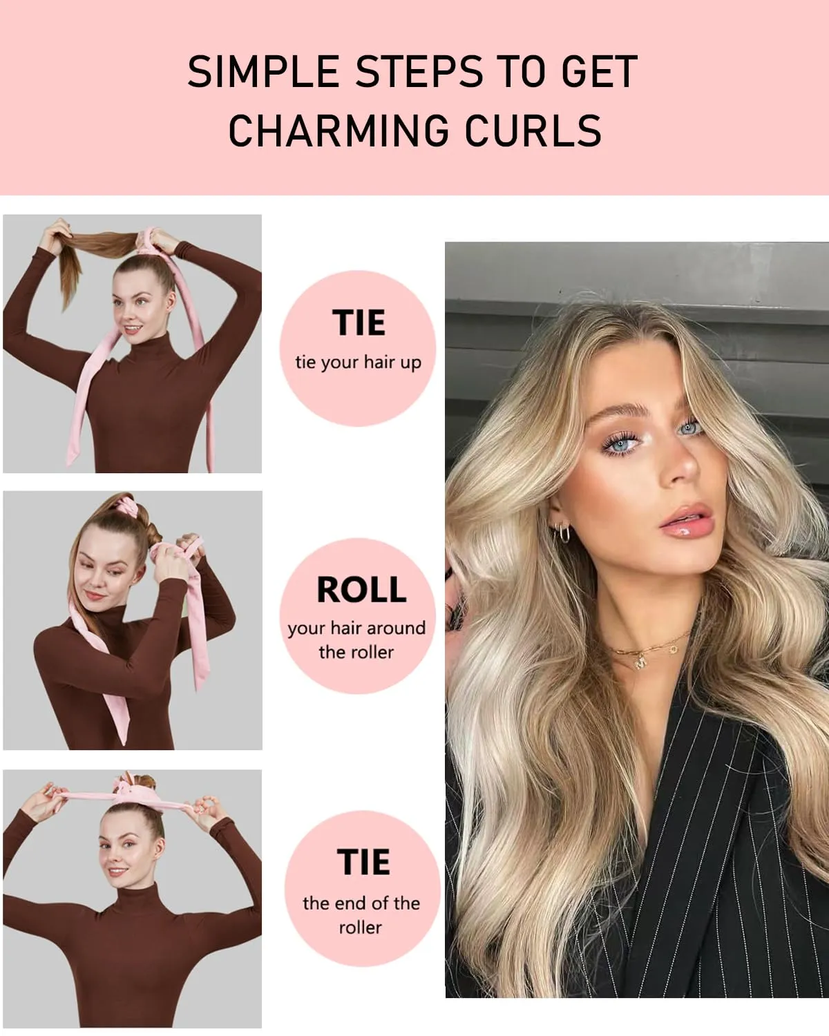 Heatless Hair Curlers Velvet Curling Rod Headband No Heat to Sleep in Curling Set with Scrunchies - Hair Rollers for Heatless Curls Overnight Blowout Look Long Hair for Sleeping- Black