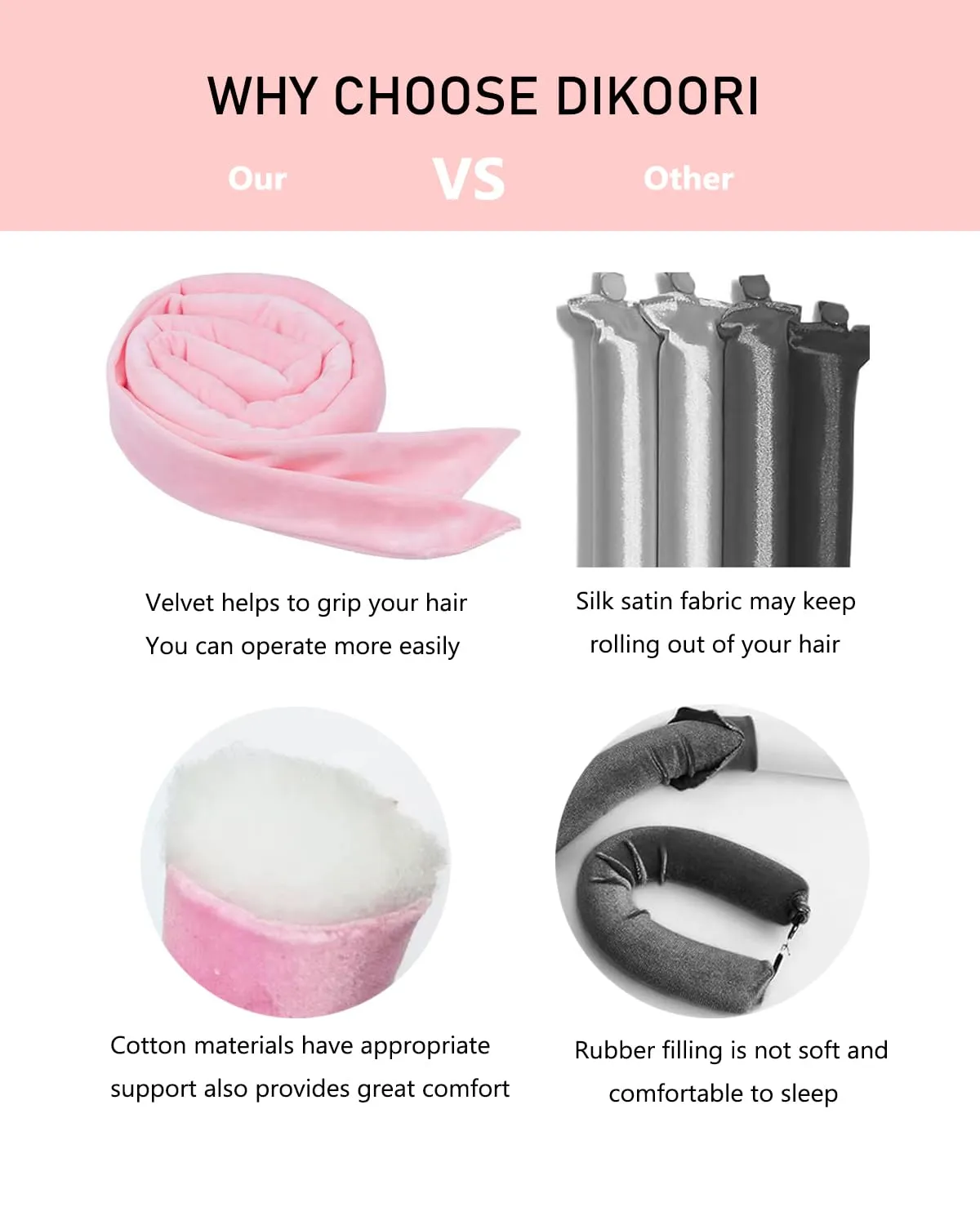 Heatless Hair Curlers Velvet Curling Rod Headband No Heat to Sleep in Curling Set with Scrunchies - Hair Rollers for Heatless Curls Overnight Blowout Look Long Hair for Sleeping- Black