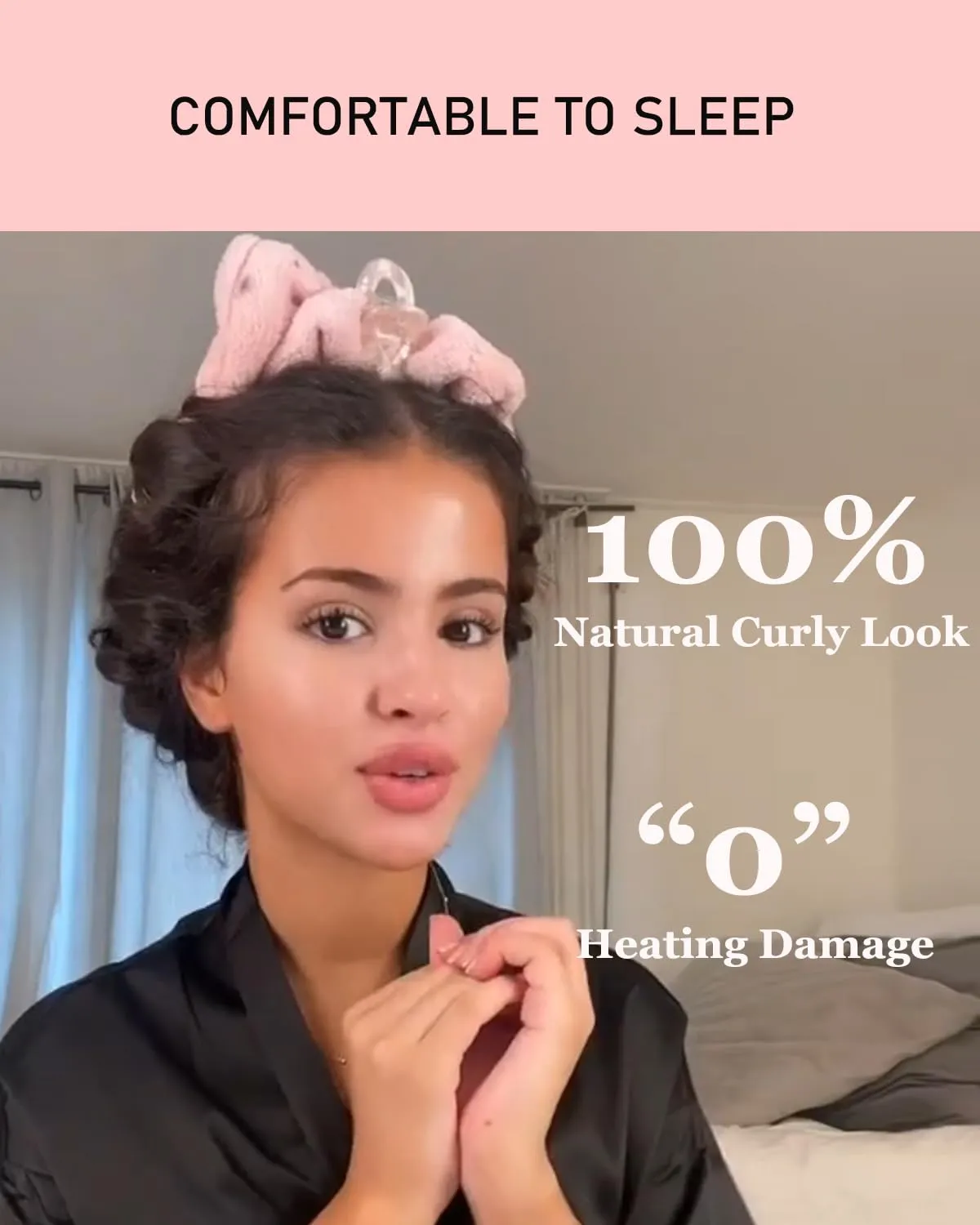 Heatless Hair Curlers Velvet Curling Rod Headband No Heat to Sleep in Curling Set with Scrunchies - Hair Rollers for Heatless Curls Overnight Blowout Look Long Hair for Sleeping- Black