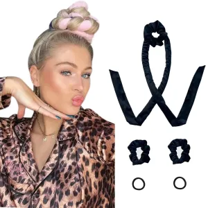 Heatless Hair Curlers Velvet Curling Rod Headband No Heat to Sleep in Curling Set with Scrunchies - Hair Rollers for Heatless Curls Overnight Blowout Look Long Hair for Sleeping- Black