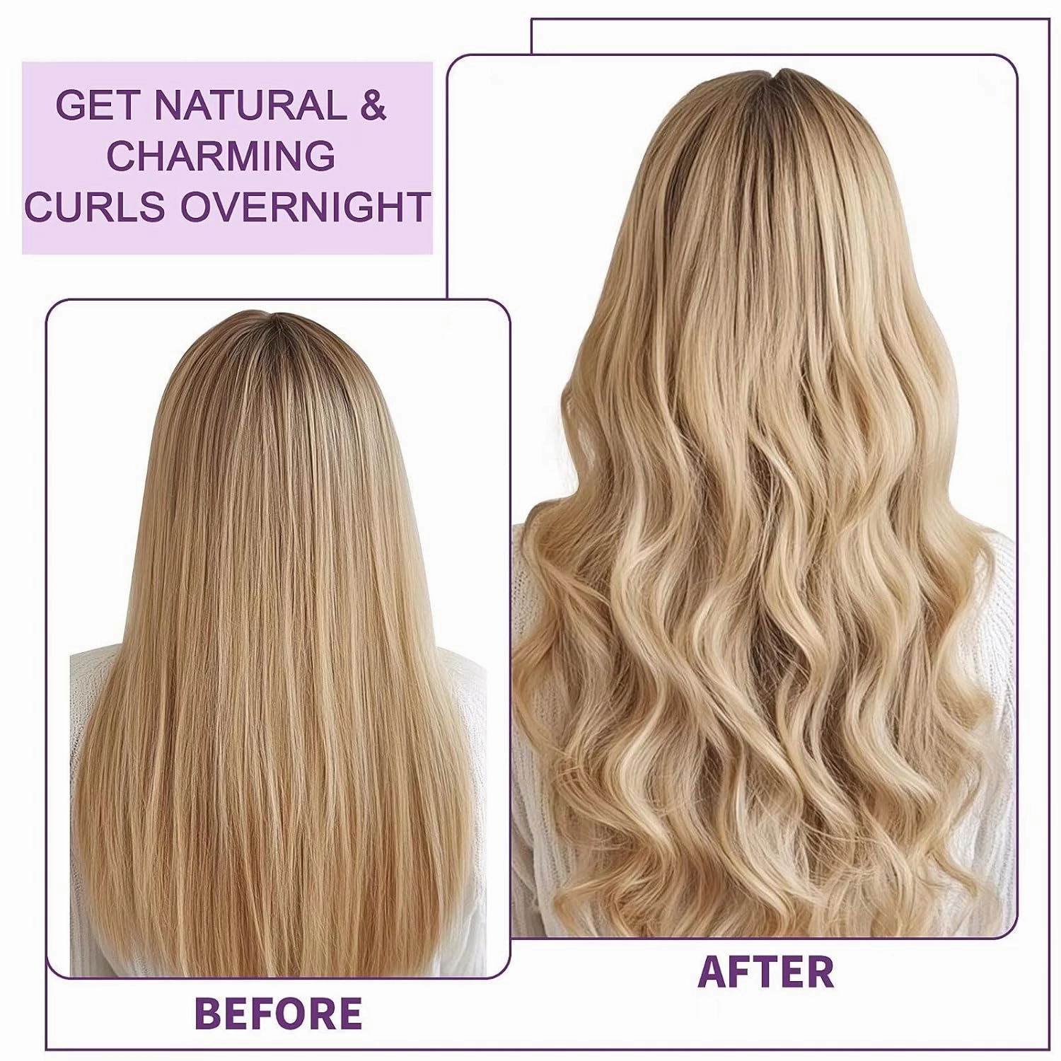 Heatless Curls Overnight Hair Curlers - 4 Pcs No-Heat Curling Rod to Sleep In,Velvet Hair Rollers with Satin Wrap