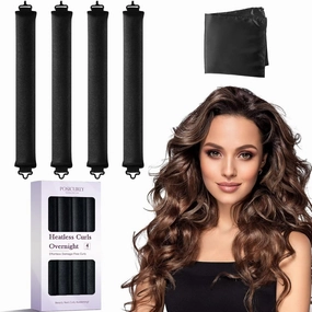 Heatless Curls Overnight Hair Curlers - 4 Pcs No-Heat Curling Rod to Sleep In,Velvet Hair Rollers with Satin Wrap