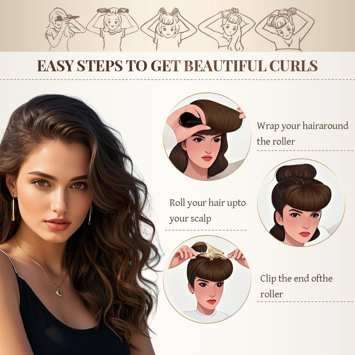 Heatless Hair Curler Heatless Curls Overnight Heatless Blowout with Luxury Cloth Bag satin Scarf, Curling Rod Headband to Sleep in No Heat Curling with (Black, 3Rods)