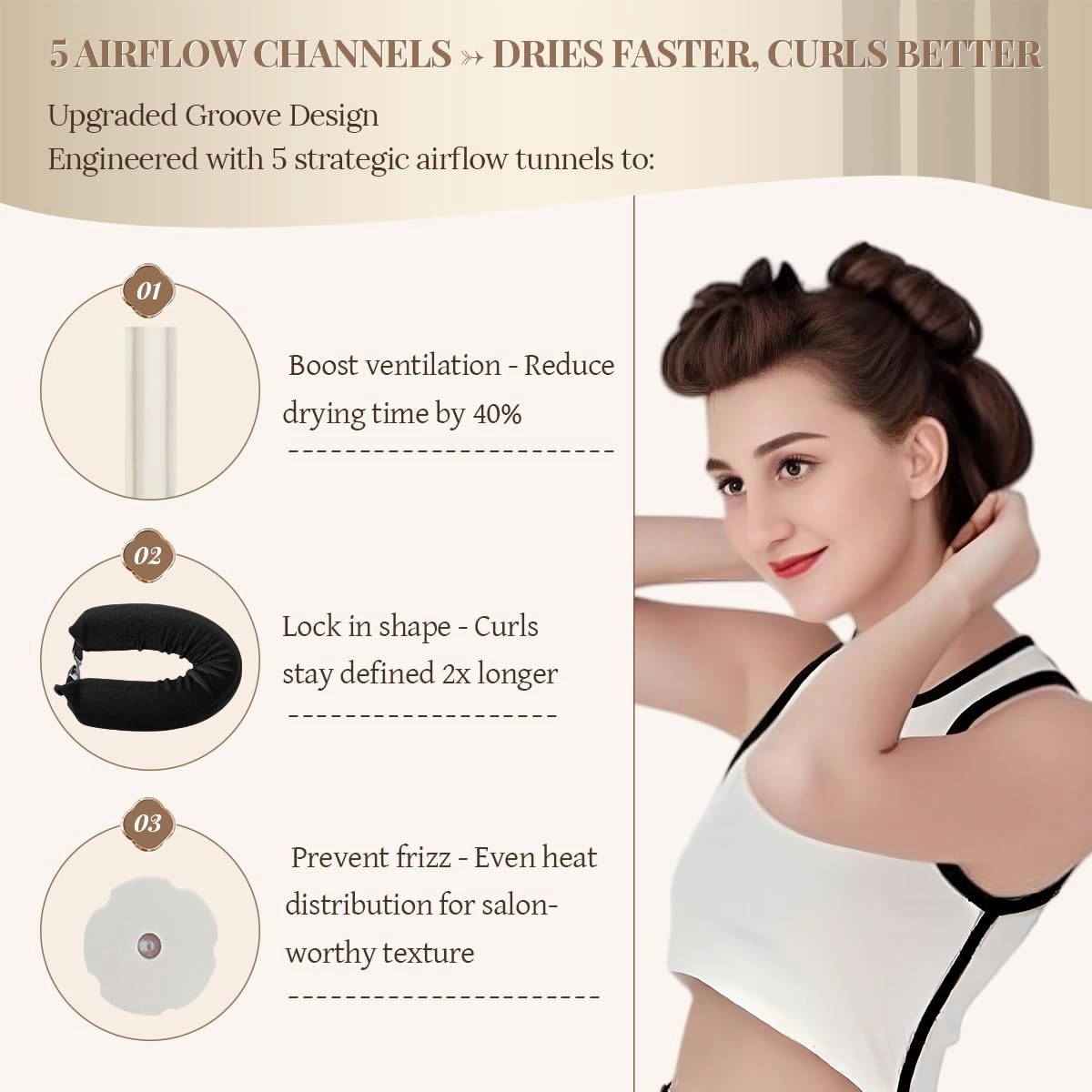 Heatless Hair Curler Heatless Curls Overnight Heatless Blowout with Luxury Cloth Bag satin Scarf, Curling Rod Headband to Sleep in No Heat Curling with (Black, 3Rods)