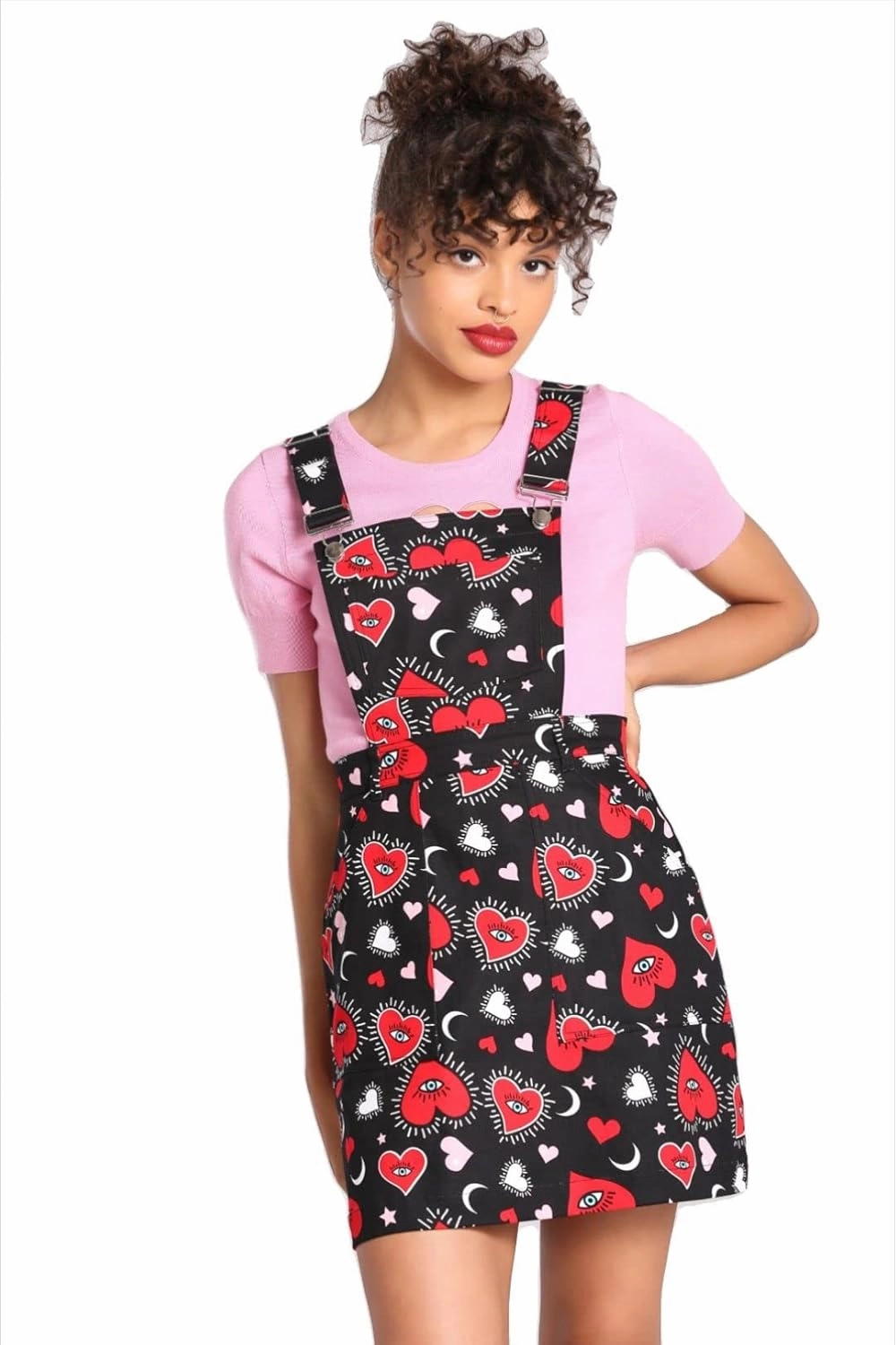 Hell Bunny Kate Heart Love Moon and Stars Vintage Retro Valentine's Day Pinafore Dress