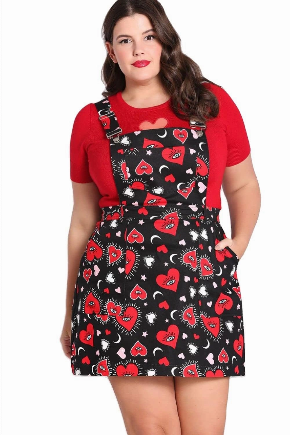 Hell Bunny Kate Heart Love Moon and Stars Vintage Retro Valentine's Day Pinafore Dress