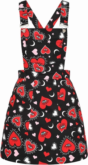 Hell Bunny Kate Heart Love Moon and Stars Vintage Retro Valentine's Day Pinafore Dress