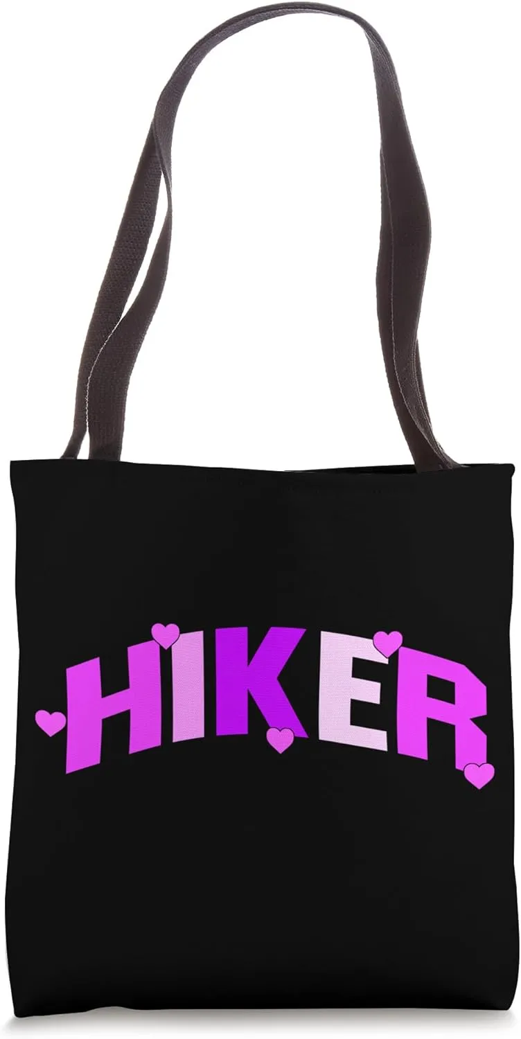 Hiker Bold Pink Hearts Typography Tote Bag
