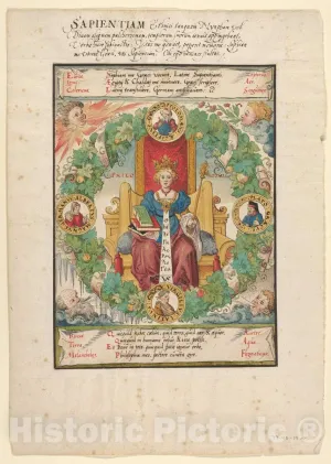 Historic Pictoric Art Print : Virgil Solis - Philosophy Enthroned : Vintage Wall Décor : 16in x 24in